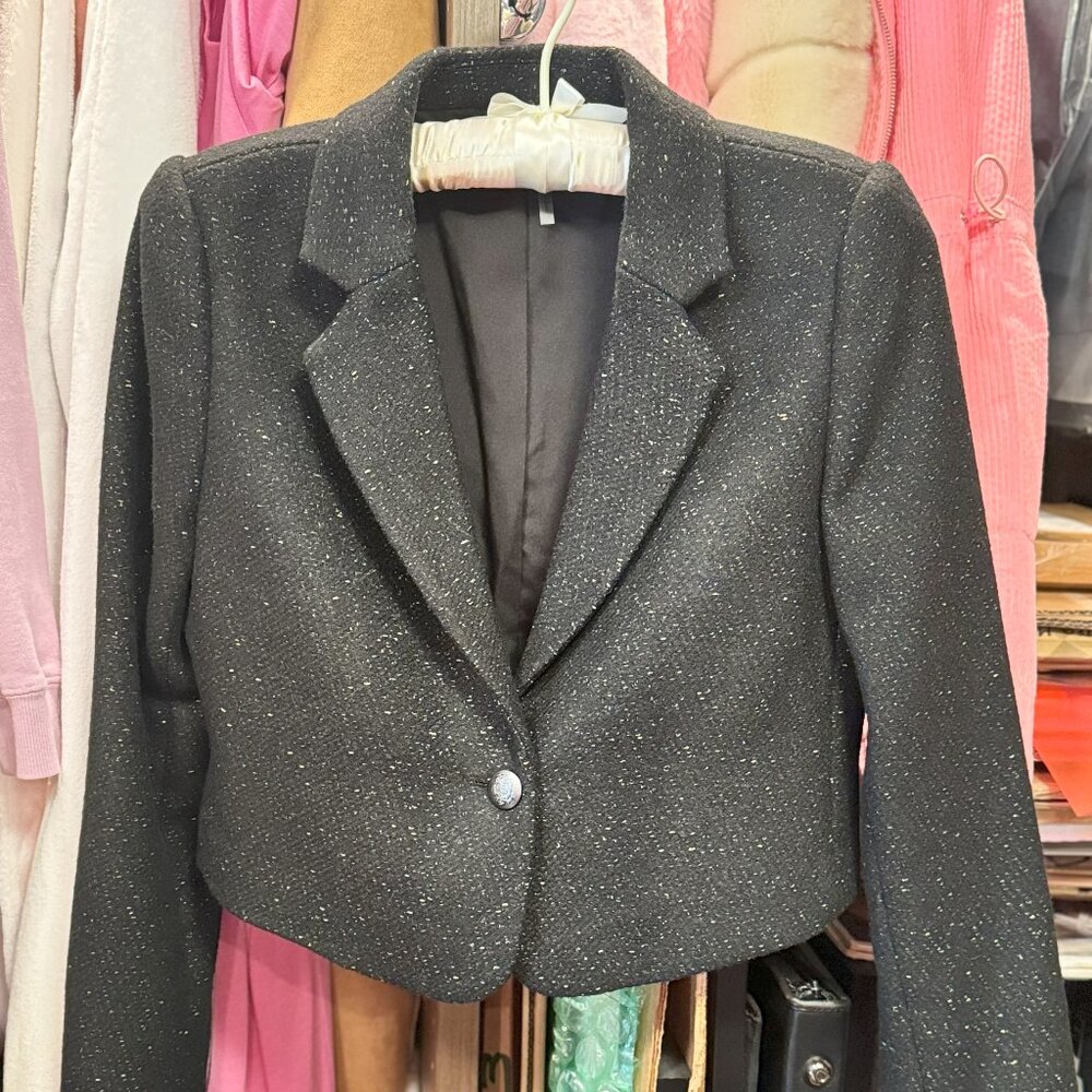 ♡ 1.STATE Lovely Cropped Tweed Blazer in Black/Shimmery Gold Tweed-Detail ♡